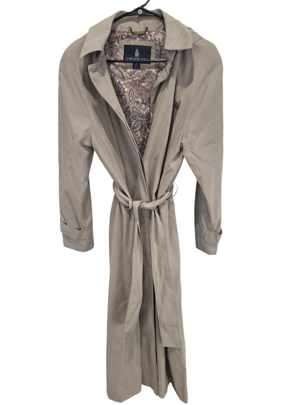 London Fog Beige Navy Paisley Lined Coat Minimal Style Size 6